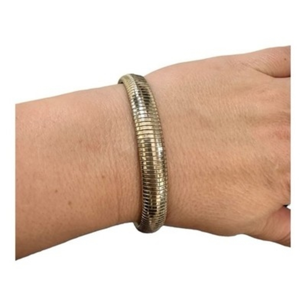 Omega Gold Tone Stretch Bracelet Vintage Unisex Bangle One Size Fits Any